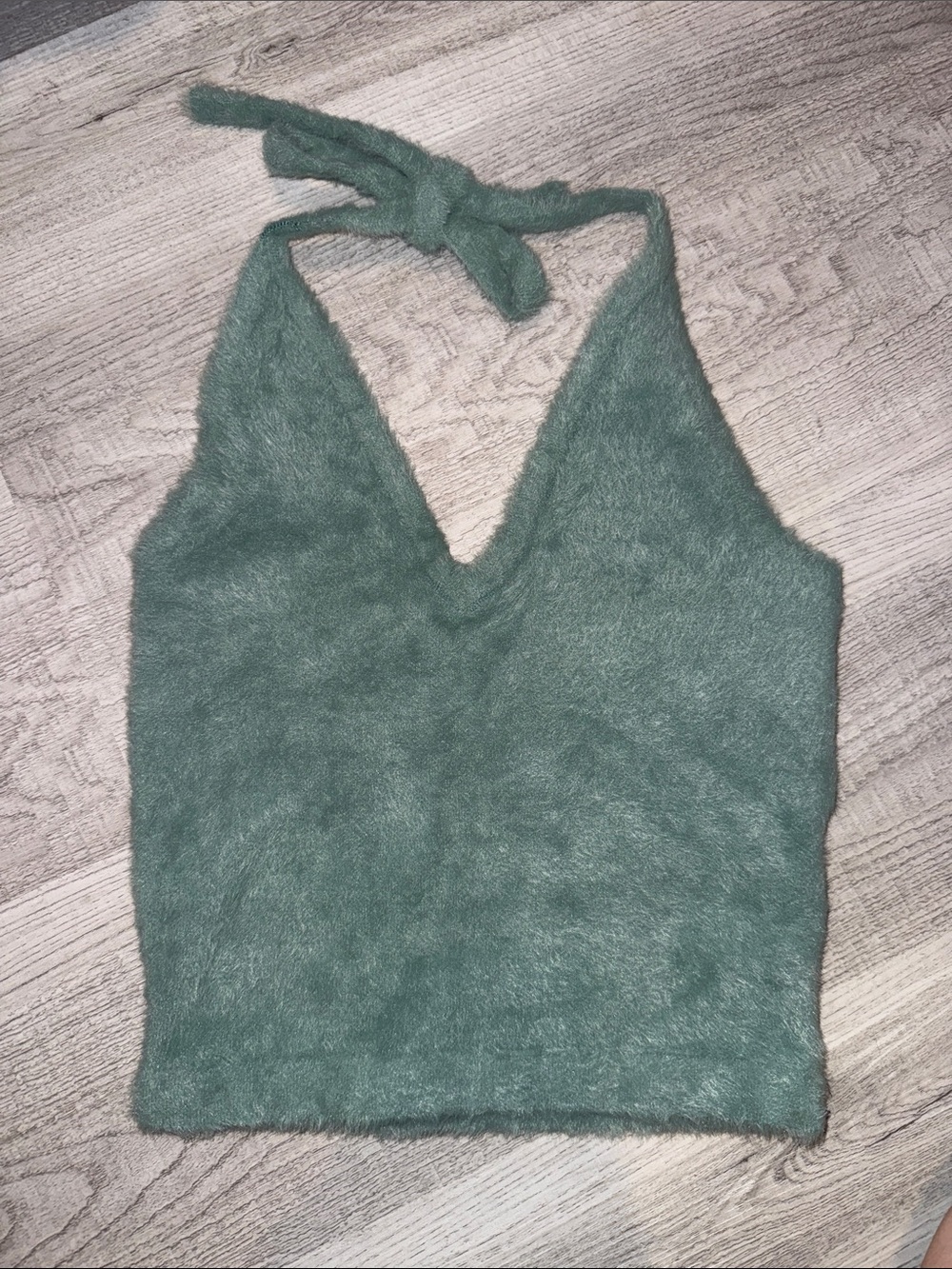 Whitney Eyelash Knit Midi Halter Top - Lead Green